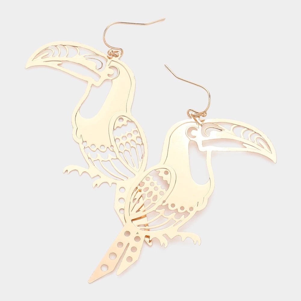 Cut out gold toucan bird dangle earrings